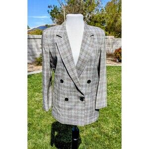 Traders Point Plaid Blazer Med Double Breasted Notch Lapel Pocket Longline EUC